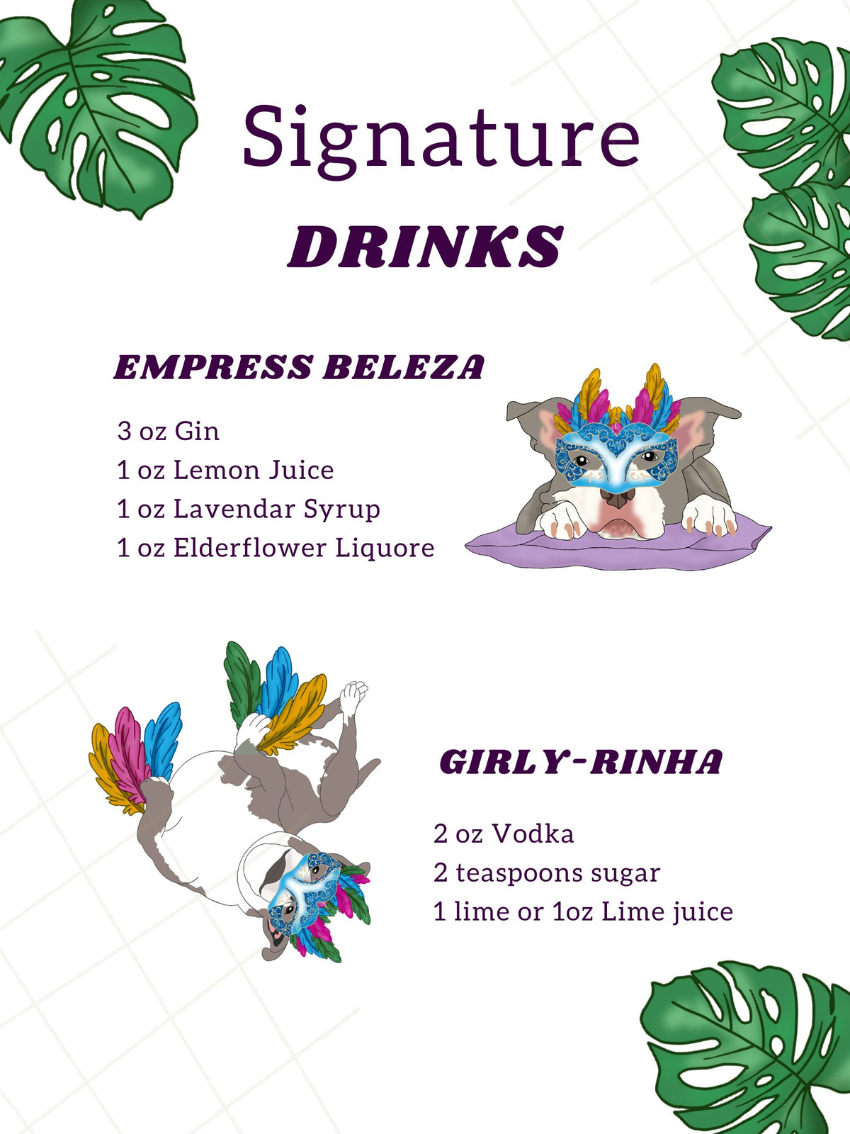 Custom Pet Cocktail Menu | Hand-Drawn Pet Portrait Bar Sign for Weddings & Events