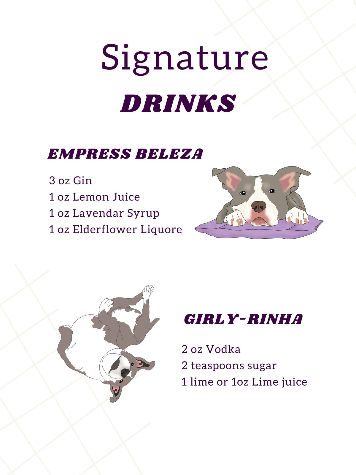 Custom Pet Cocktail Menu | Hand-Drawn Pet Portrait Bar Sign for Weddings & Events